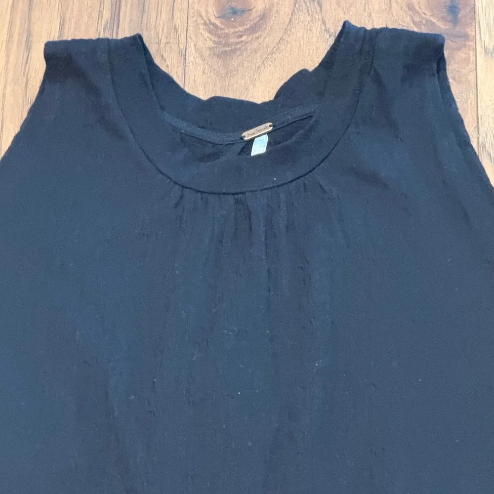 Free People Black Sleeveless Tiered Ruffle Babydoll Top Keyhole Back Womens XS